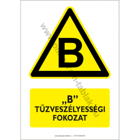 B tűzveszélyességi fokozat figyelmeztető piktogram tábla