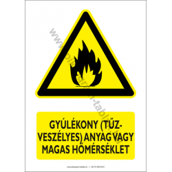 Gyúlékony (tűzveszélyes) anyag vagy magas hőmérséklet figyelmeztető piktogram tábla