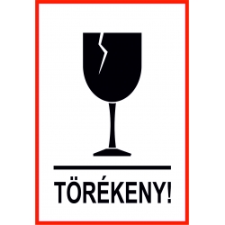 Törékeny matrica – fehér alapon fekete betűkkel és piktogrammal