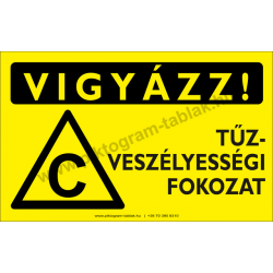 Vigyázz! C tűzveszélyességi fokozat figyelmeztető piktogram tábla