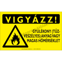 Vigyázz! Gyúlékony anyag vagy magas hőmérséklet figyelmeztető piktogram tábla