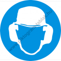 Fejvédő és hallásvédő használata kötelező munkavédelmi piktogram matrica