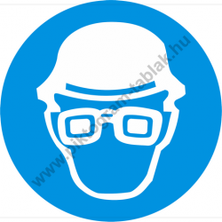Fejvédő és védőszemüveg használata kötelező munkavédelmi piktogram matrica
