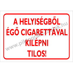 A helyiségből égő cigarettával kilépni tilos tűzvédelmi piktogram tábla