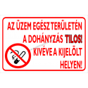 Az üzem egész területén a dohányzás tilos! Kivéve a kijelölt helyen tűzvédelmi piktogram tábla