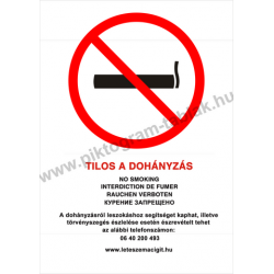 Tilos a dohányzás - 5 nyelven tűzvédelmi piktogram tábla